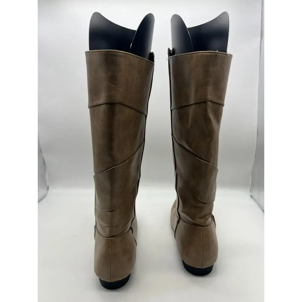Lower East Side Knee‎ High Boots Y2K Boho Minimalist Tan Faux Leather 7.5M